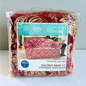 Sure Fit Grandview Dark Red Love Tailored Wrap Fit Loveseat Slipcover 58”-73”